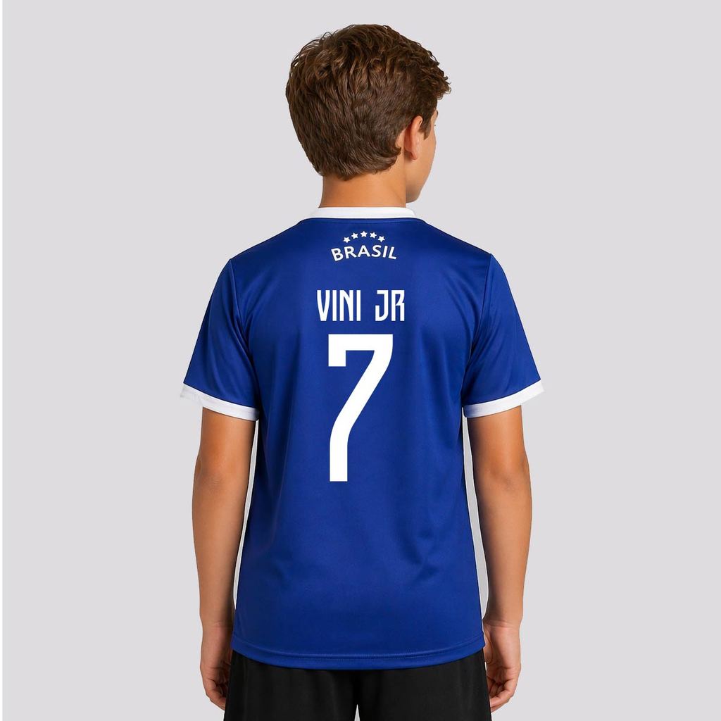 Camisa Brasil Canarinho Juvenil Azul 7 Vini Jr