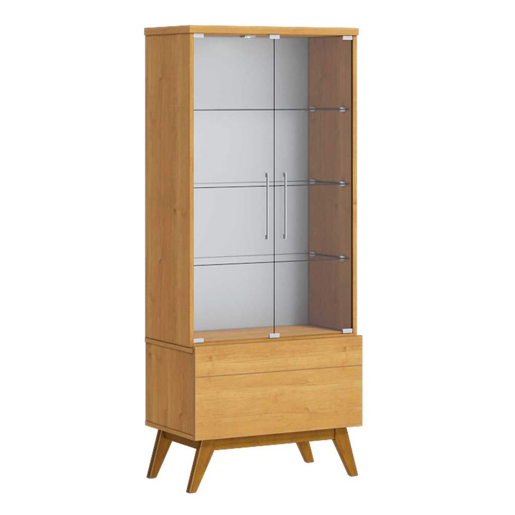 Cristaleira Classic Sala de Jantar Estar com 2 Porta Vidro Gaveta LED Retro Nature - Imcal Móveis