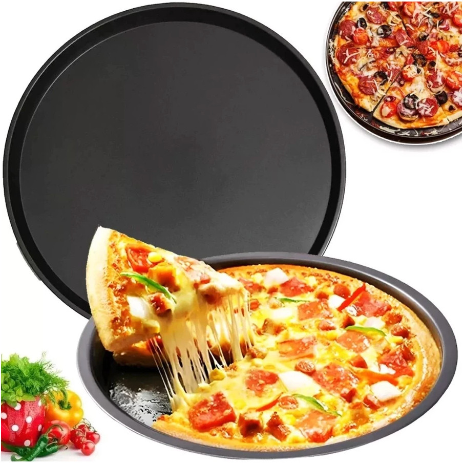 Kit 2 Formas Bandeja Grande 26/30/36cm Antiaderente Redonda Pizza Pão Queijo Forma