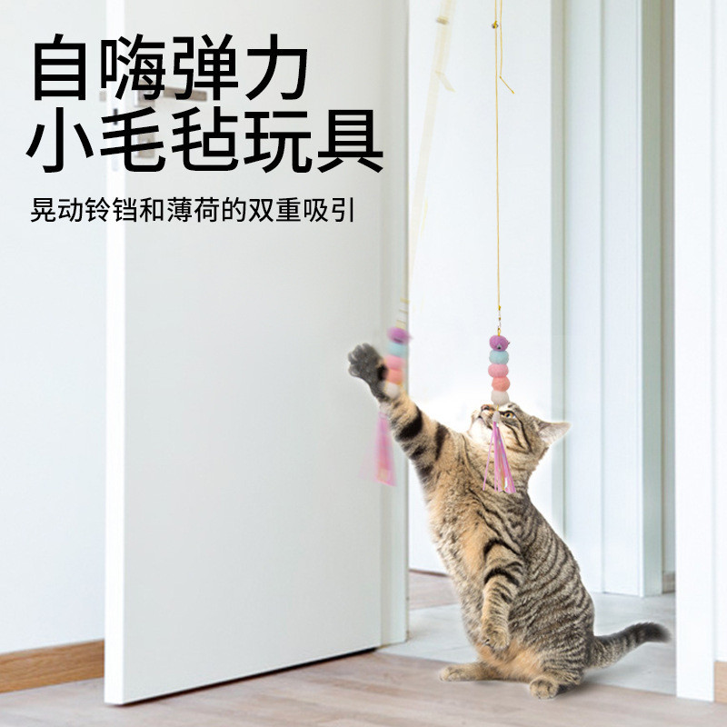 Novo estilo gato provocando vara brinquedo pendurado porta Pet gato brinquedo de feltro retrátil Catnip pendurado gato p