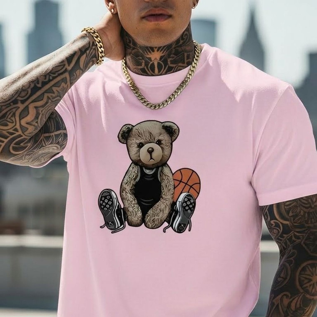 Camiseta Básica Casual Masculina Estampada Urso Basquete Estiloso Premium Academia Treino Presente