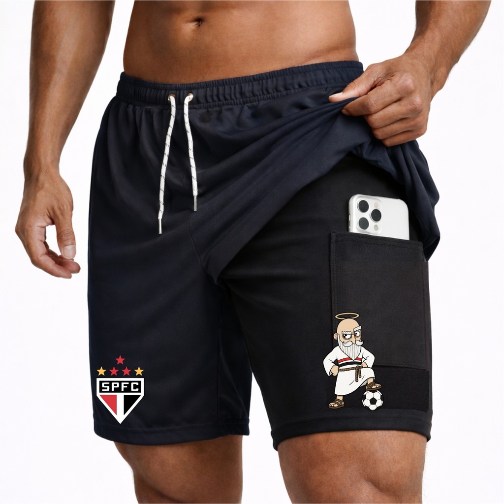 Bermuda Short Compressão 2 em 1 SANTINHO 01 Masculina Dry Fit + Elastano Leve para Academia Corridas