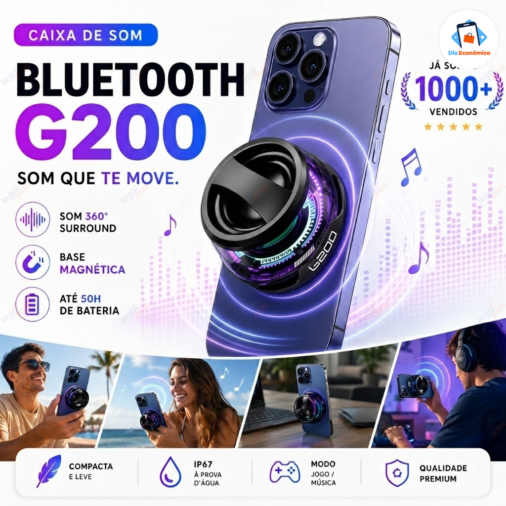 Caixa de Som LED Bluetooth Magnética – Mini Speaker RGB, Portátil, À Prova d’Água