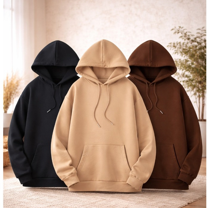 Kit 3 Moletons Unissex Canguru Liso Blusa de Frio Masculina Feminina Algodão Confortável