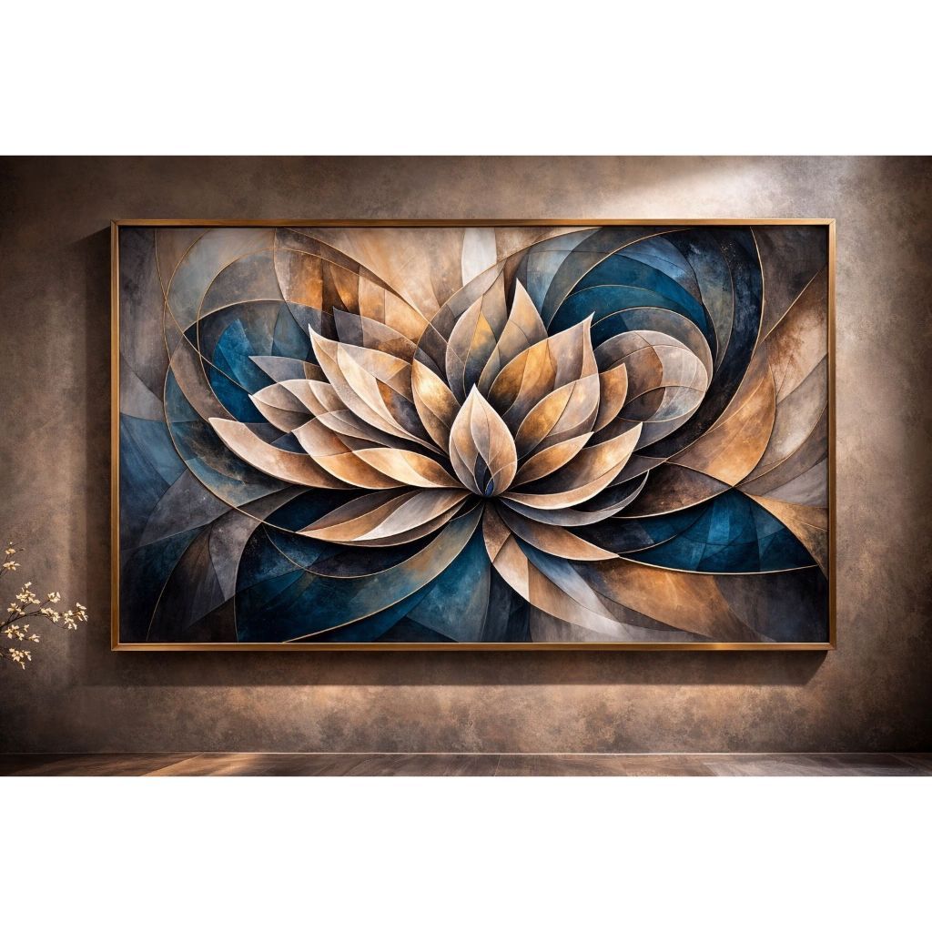 Quadro Decorativo Flor Vitral Mosaico Colorido Azulado Sala Quarto Minimalista Flor de Lótus Vários Tamanhos