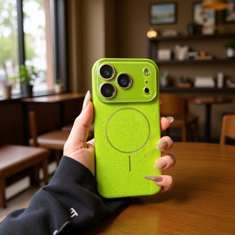 Compatível com iPhone 17 Pro Max, capa magnética com padrão de lichia, proteção de lente, PC anti-queda, capa protetora 