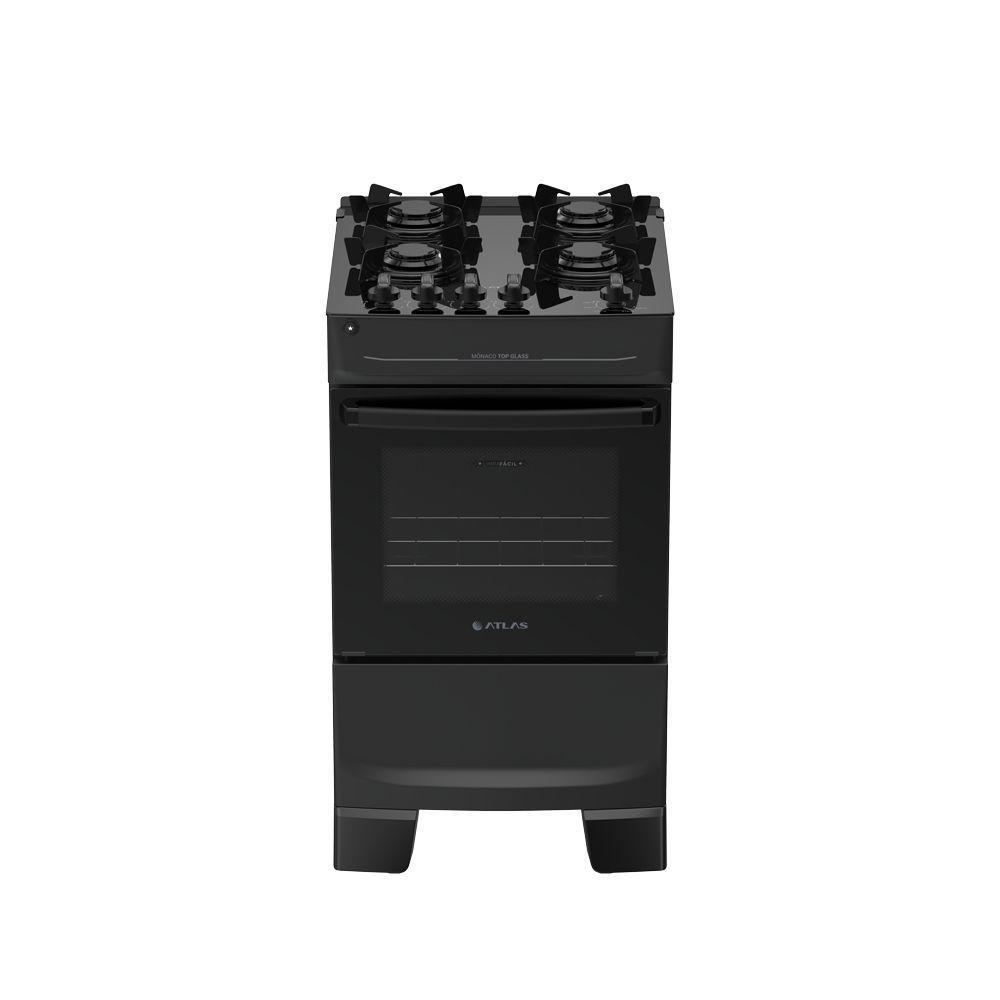 Fogão 4 Bocas Atlas Mônaco Top Glass Automático Mesa De Vidro Preto Bivolt