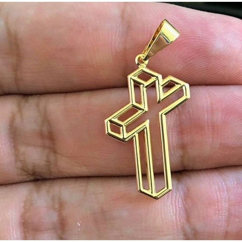 Pingente Banhado a ouro 18k Cruz Vazada 3D Crucifixo com Garantia joia unissex Masculina