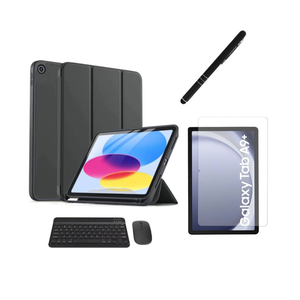 Kit Completo Capa Smart + Película + Mouse + Teclado Caneta Para Galaxy Tab A9+ 