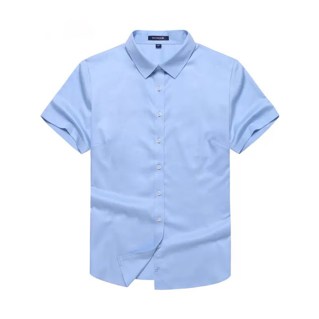 [DP Iron-Free] Camisa feminina de manga curta Yagoer verão azul claro antirrugas camisa justa104984IFF