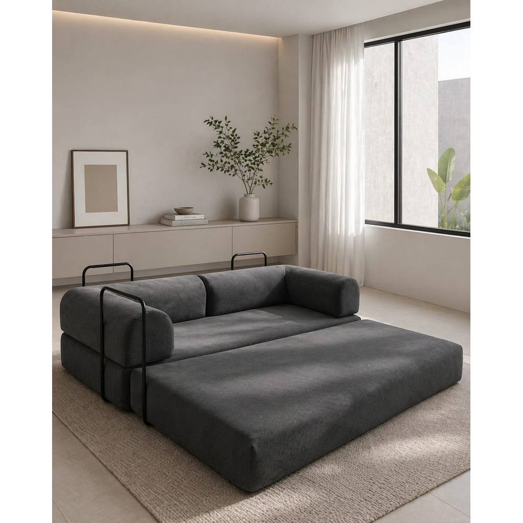 Sofá Cama Slim Confortse Sofá na Caixa Moderno Cotelê Cinza  Azul  2 em 1