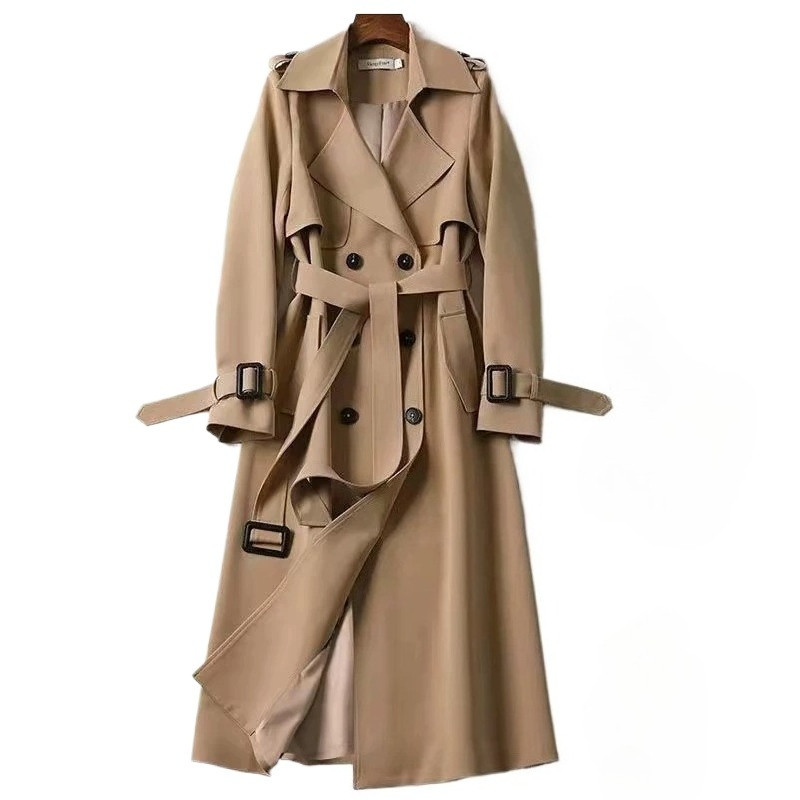 Plus Size Blusão Feminino Comprimento Médio Vintage Trench Coat Primavera Outono Jaqueta Longa Casual Outwear