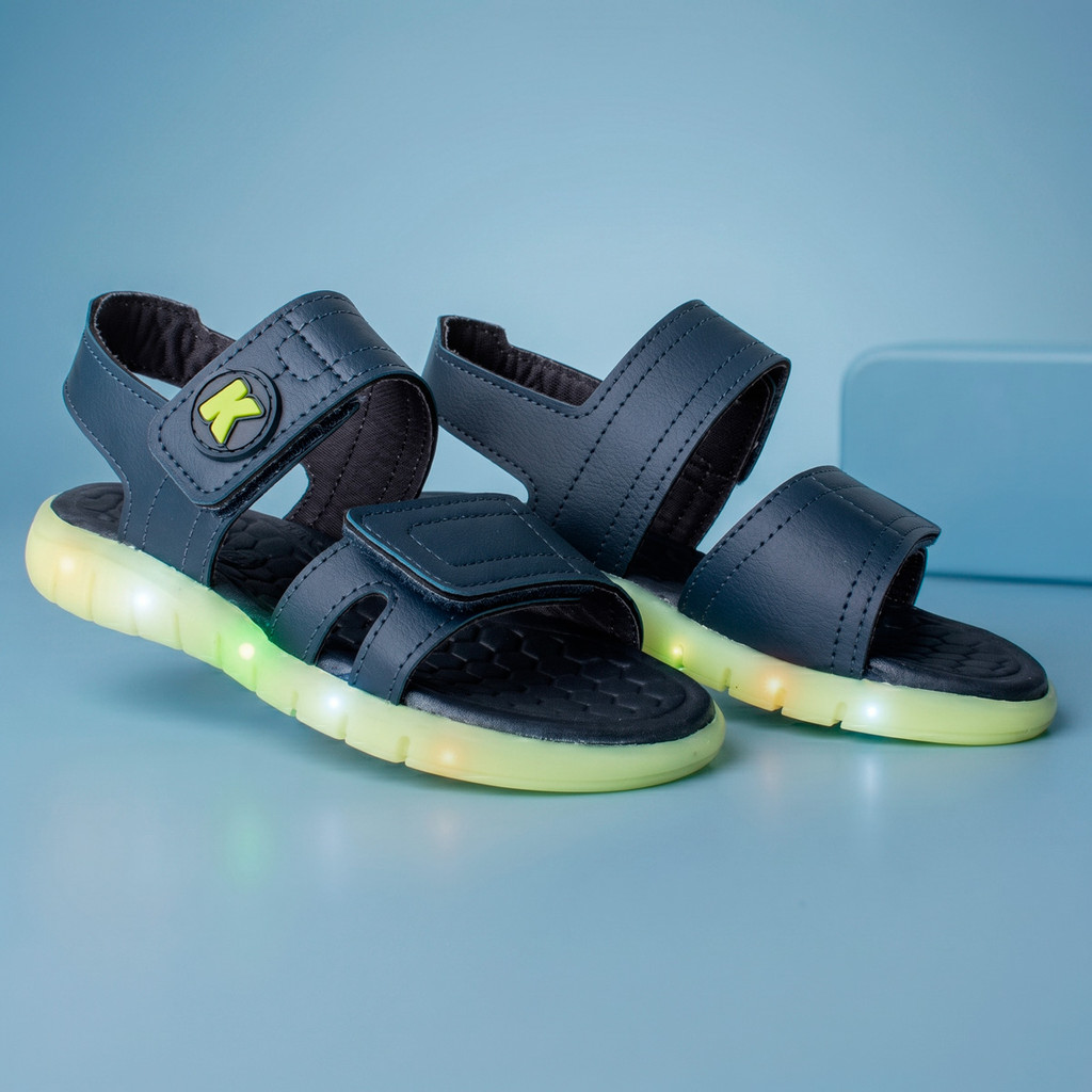 Sandália Infantil Menino Kidy Wave Light Led Papete Marinho Verde Confortável Anatômica Leve Escolar