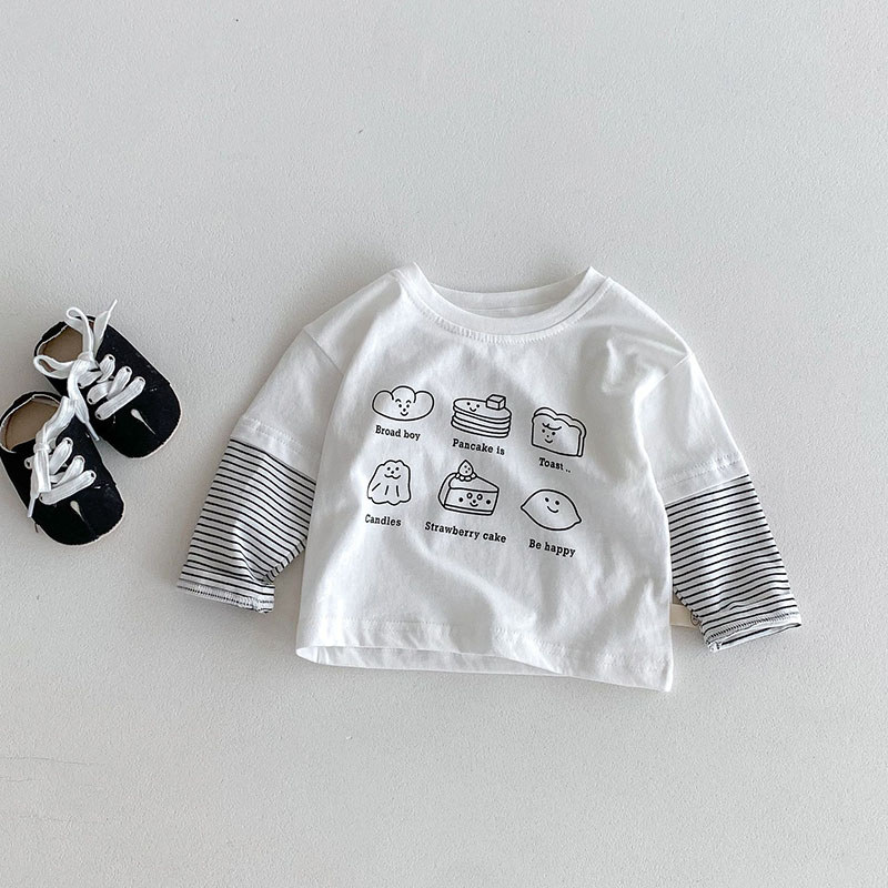 Crianças dos desenhos animados camiseta 0-5 anos de idade outono coreano crianças roupas meninos moda manga camisa de fu