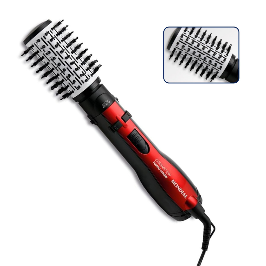 Escova Rotativa Ceramic Íon Turbo Mondial 1200W ER-09 220v