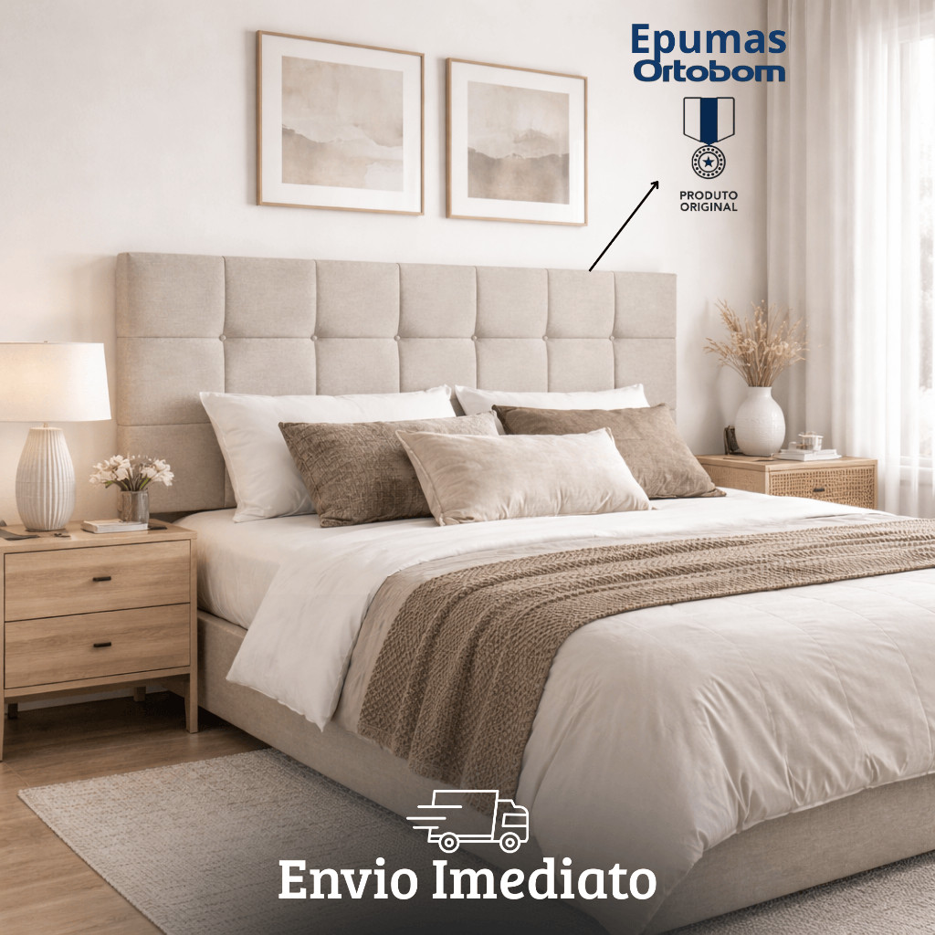 Cabeceira Suspensa Estofada Em Linho Espumas Ortobom  0,90cm Cama Solteiro Até 1,95cm King (BEGE LINHO)