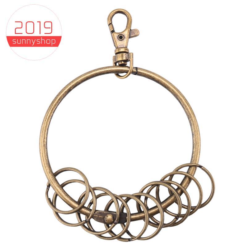 [Bestseller S] Bronze Tone Mosquetão Prisioneiro Chaveiro 10 Loops Anel 7.6cm