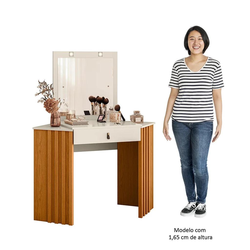 Penteadeira Camarim de Canto com Espelho 1 Gaveta Glitter Cinamomo/Off White - Albatroz · foto 2