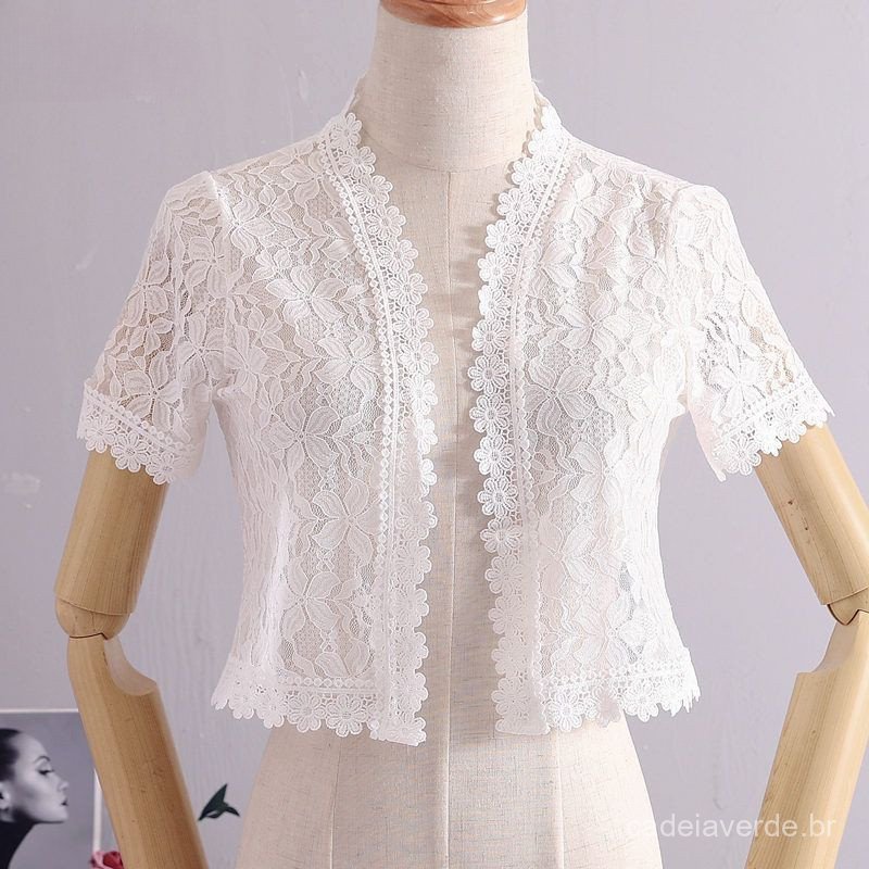 Novo Bolero Feminino Verão Branco Preto Manga Curta Renda Veil de Noiva Encolhível Vestido de Festa Formal Xales MJNV