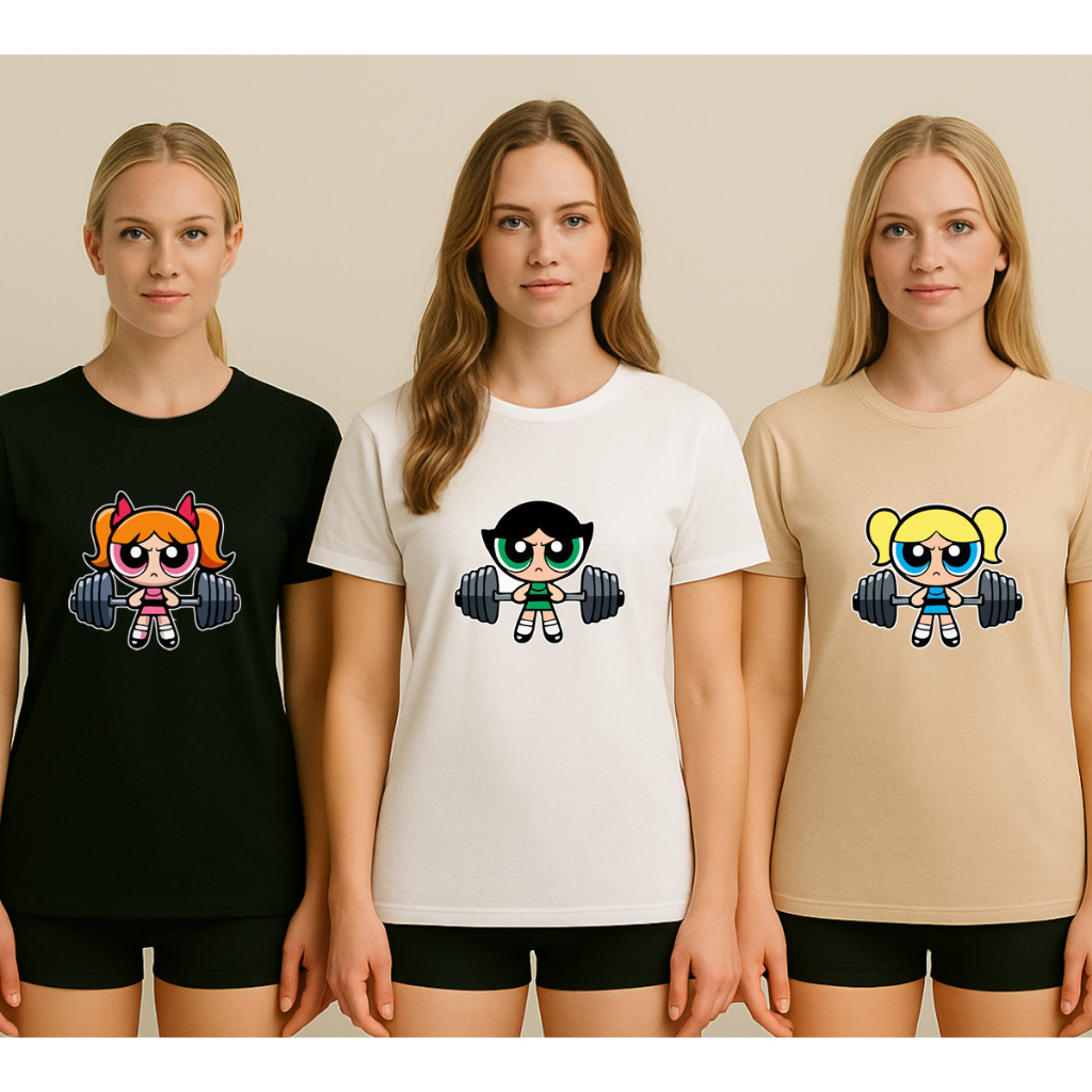 Kit 3 Camisetas Femininas Algodão Meninas Super Poderosas Treino Fitness Academia