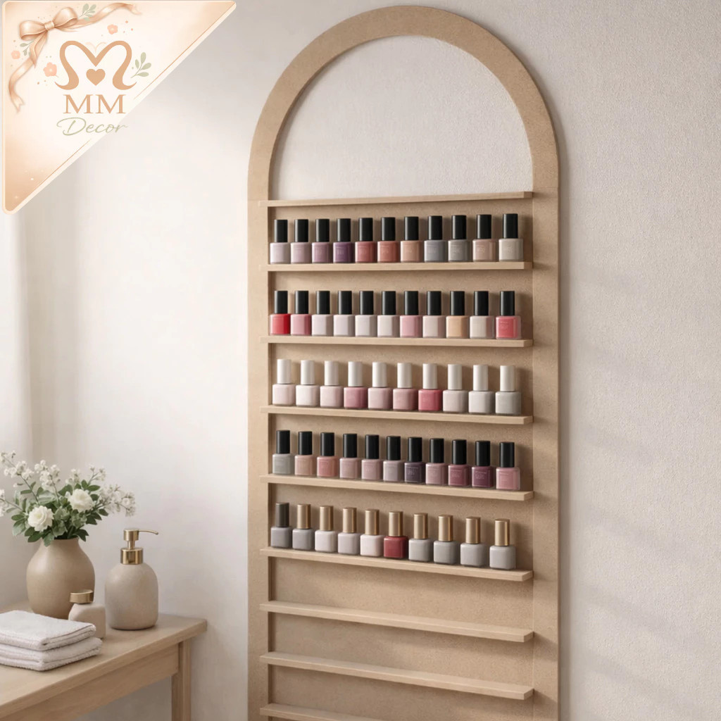 Expositor Porta Esmaltes em MDF com Arco 10 Nichos para Studio de Unhas