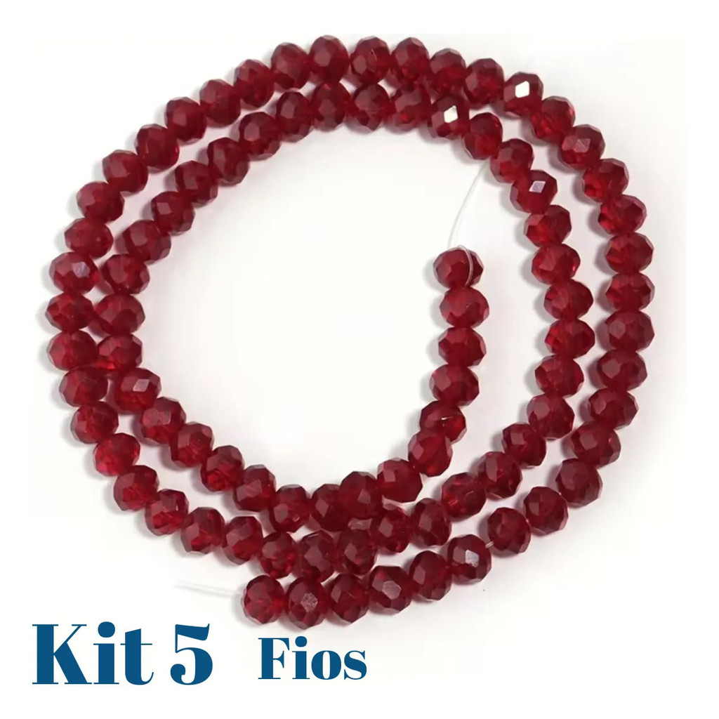 Kit 5 Fios De Miçanga Cristal Guia Vidro Vermelho 8mm Vermelho 40 Cm 8 Mm