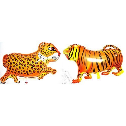Kit 5 Balão Metalizado Onça Safari Corpo 65cm + 5 Balão Metalizado Tigre Safari Corpo 65cm Enfeite