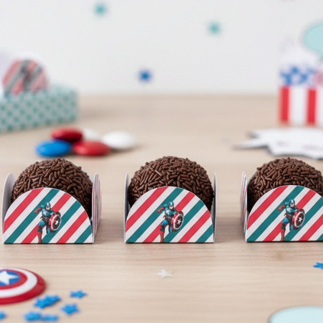100 Forminhas Brigadeiro Docinho Capitão Amèrica Para Festas Aniversários Eventos Doces Confeitaria Beijinho