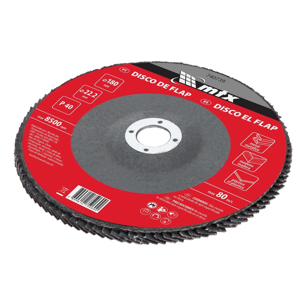 Disco Flap MTX Grão 40 180 x 22,2MM 1 Peça