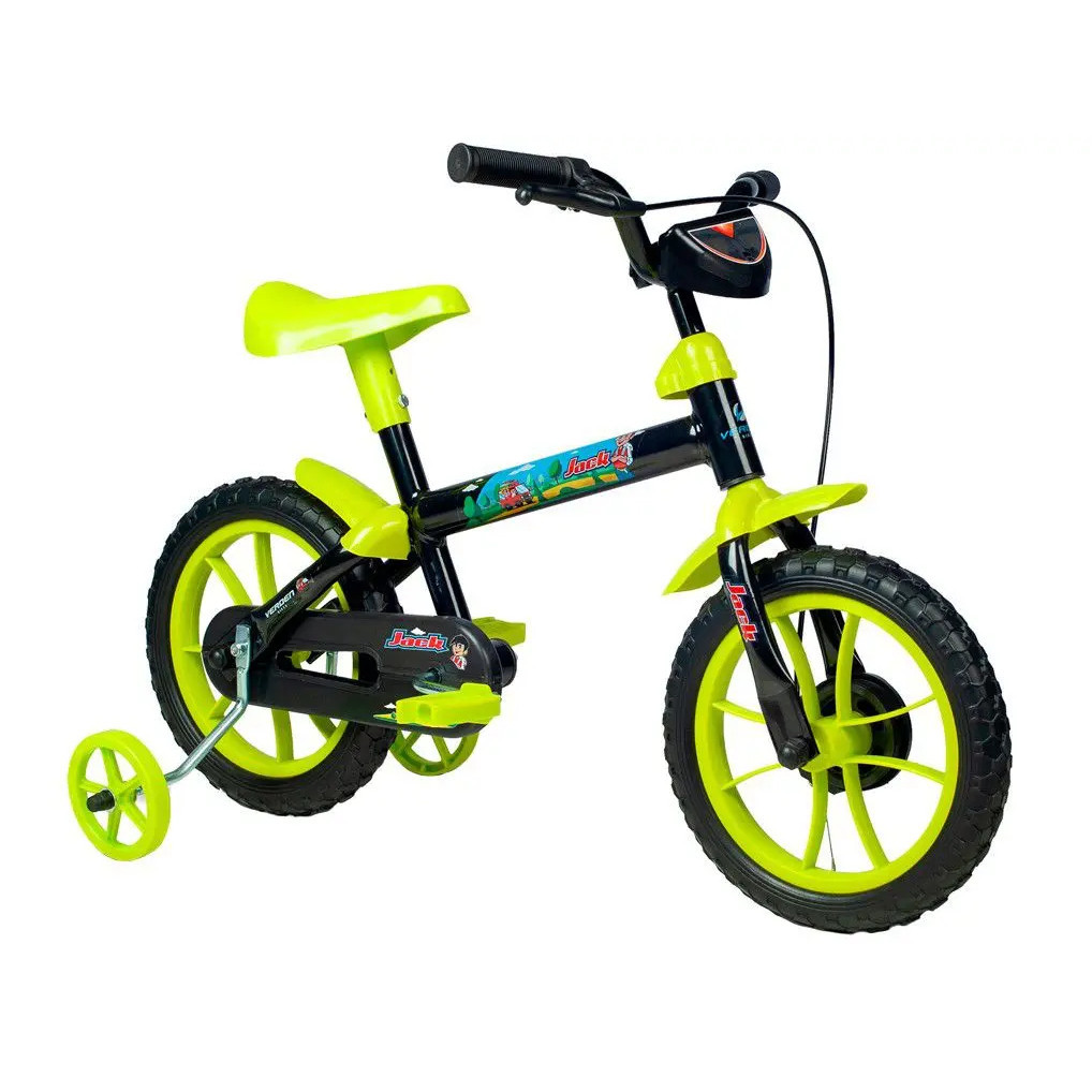 Bicicleta Infantil Verden Bikes Jack Preta Verde Limão com Rodinhas Segura