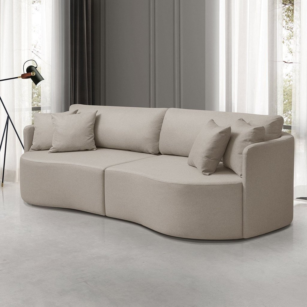 Sofá Retrátil 3 Lugares 222cm Encosto Regulável Linho Dakota Bege