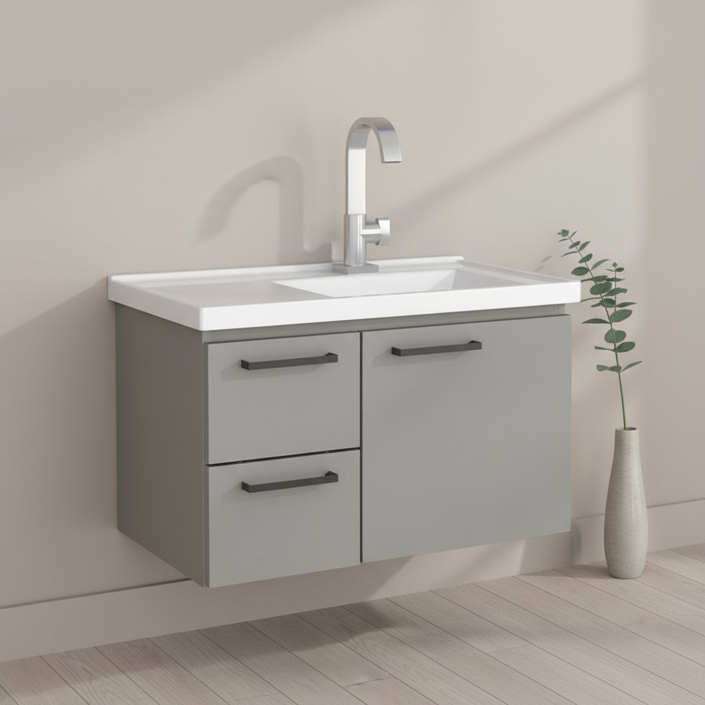 Gabinete para Banheiro em Aço 61,5cm Romã Cinza Cinza