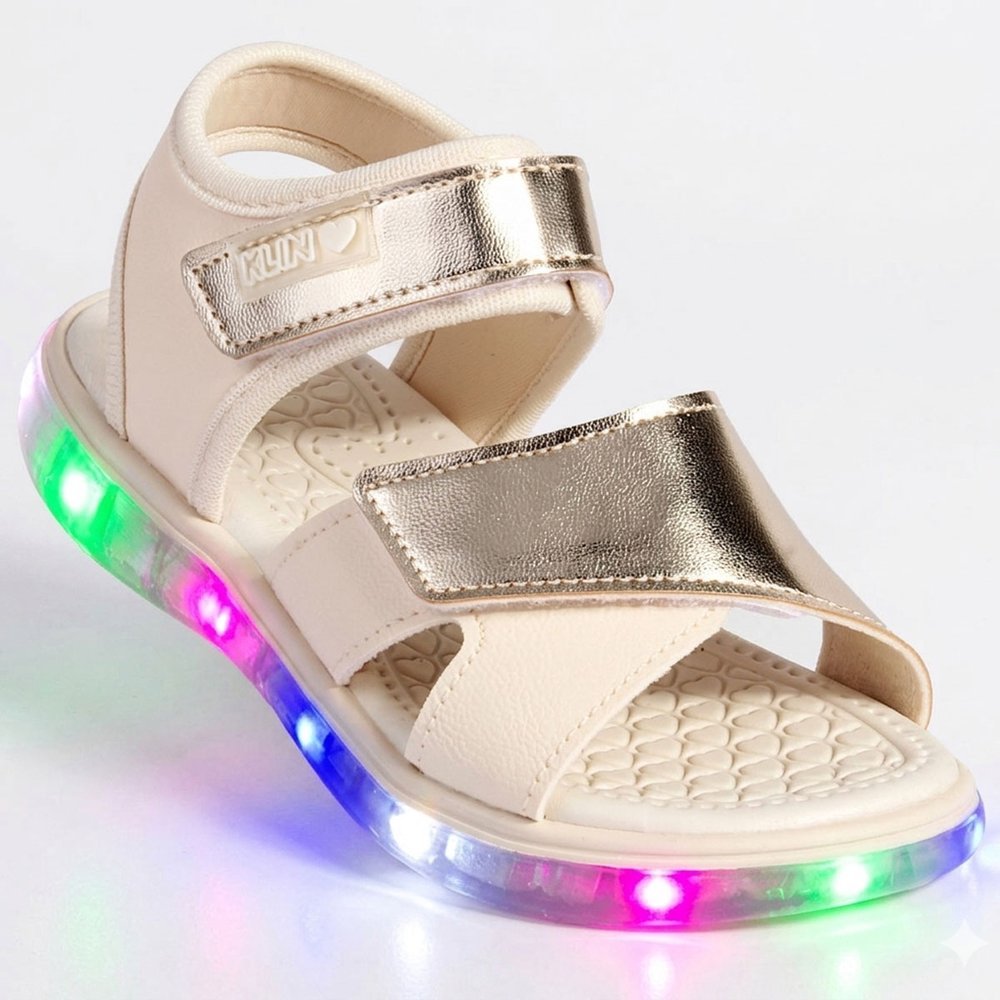 Sandália Papete Infantil Klin Light Menina com LED e Tira Aderente - Off White