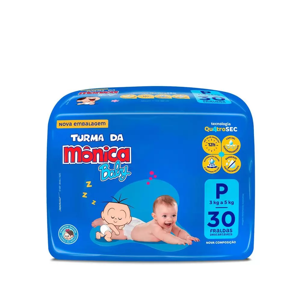 Fralda Turma da Mônica Baby Jumbo P com 30un