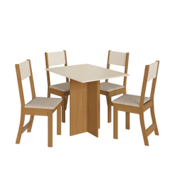 Mesa Talita Moderna para Cozinha Com 4 Cadeiras Assento Linho Resistente Freijo/Off White - Indekes