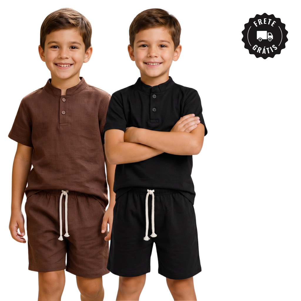 Conjunto Infantil Mauricinho linho de menino 2 a 8 anos Conjunto infantil menino Roupa infantil  Cós de Elástico