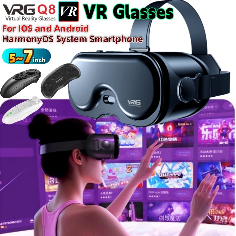 Original VRG Q8 VR Realidade Virtual Óculos Google Caixa De Papelão Fone De Ouvido Capacete 3D Para IOS Android 5-7 " Sm
