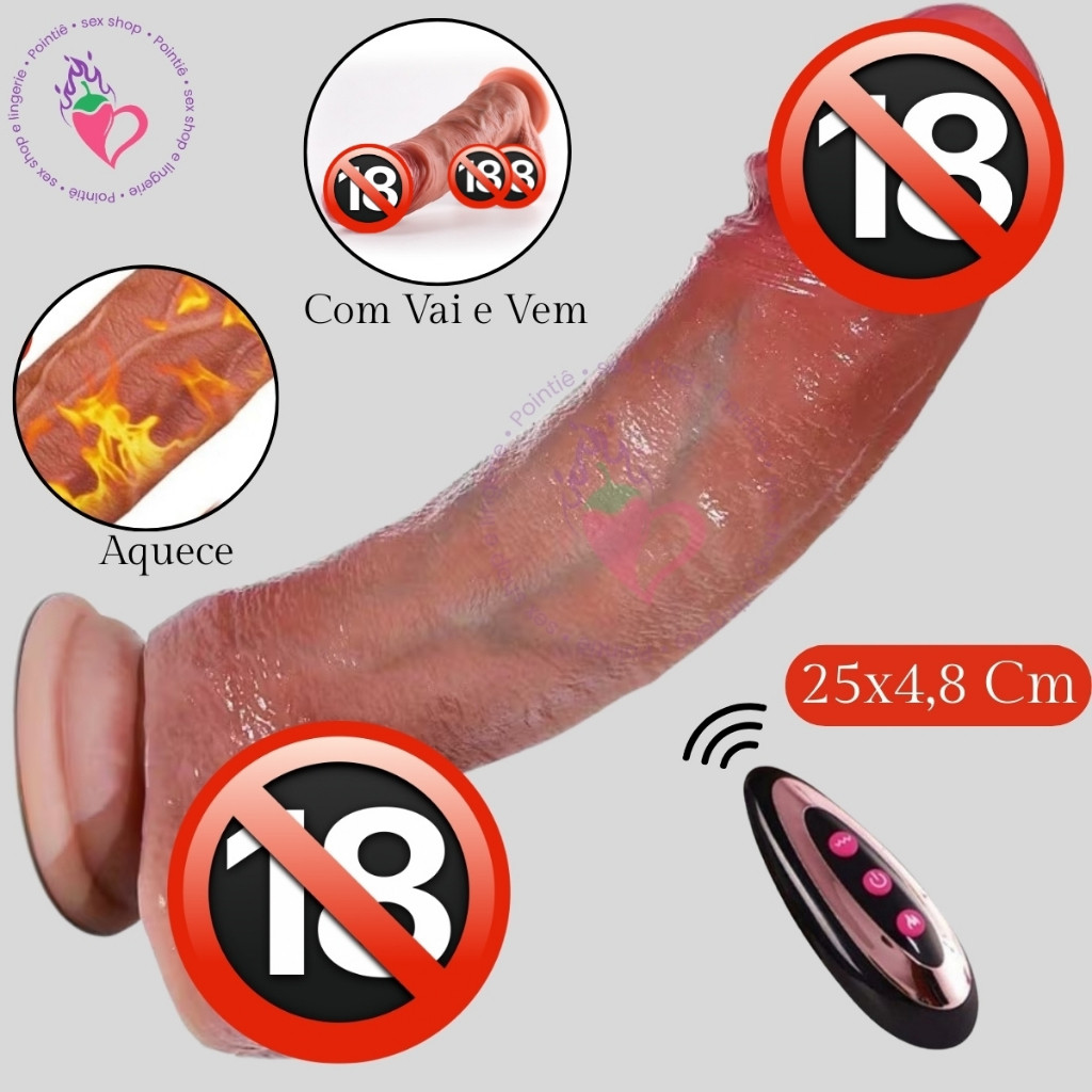 Pênis Realista Preto 25 Cm Masturbador Vai e Vem Consolo Grande Grosso Silicone Aquece Recarregável