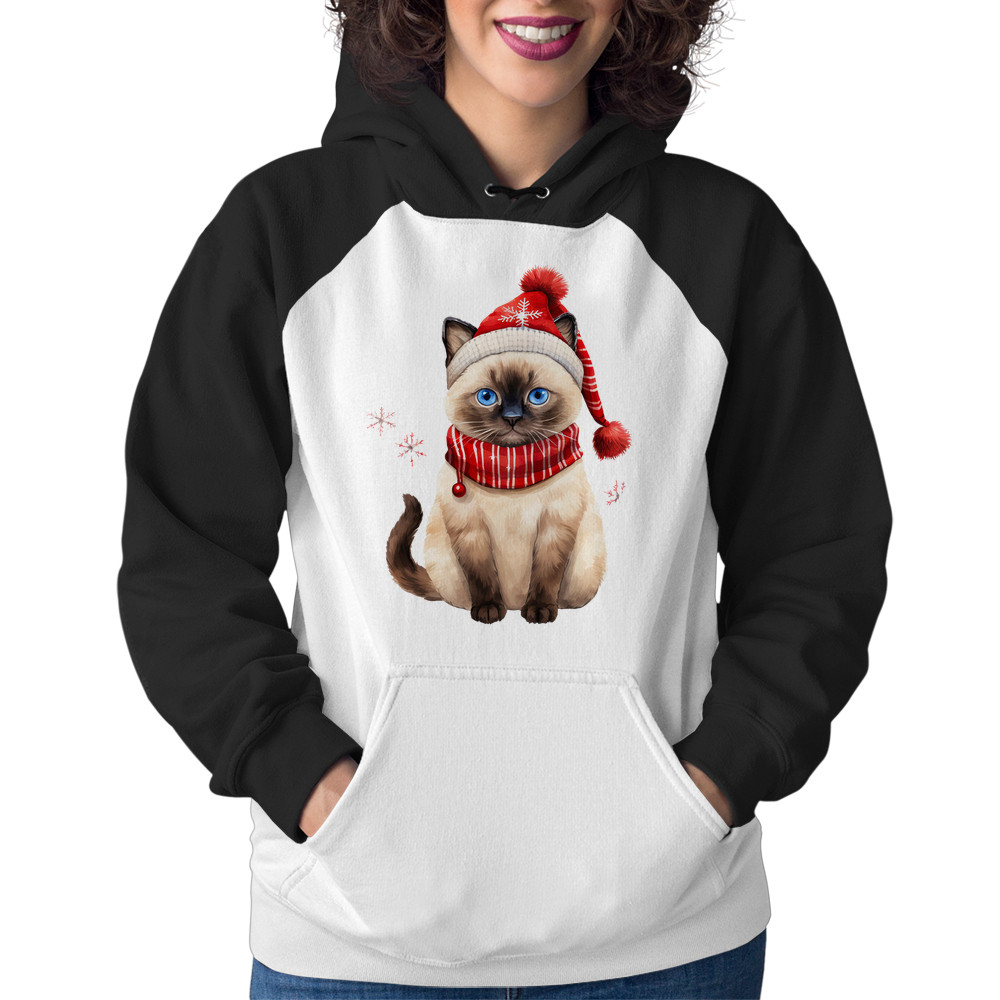 Moletom Feminino Gato Natalino Gorro e Cachecol Blusa Frio