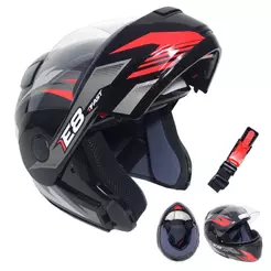Capacete Ebf Fast E08 Robocop Escamoteavel Preto Vermelho Tamanho 58
