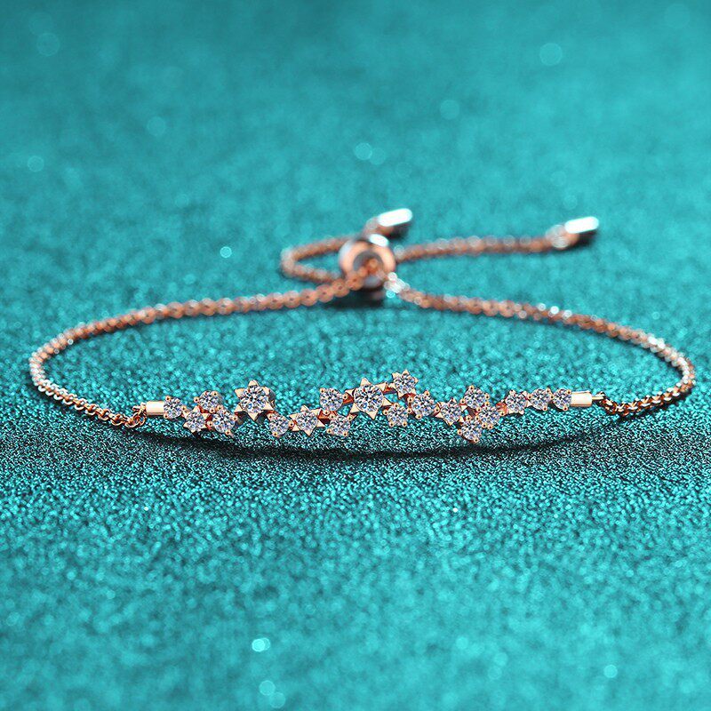 [Moissanite pode passar a caneta de diamante medida] S925 prata esterlina moissanite champanhe pulseira de ouro flor ram