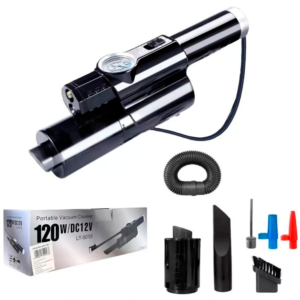 Compressor Ar Aspirador Po Automotivo Portatil Enche Pneu Carro Limpeza Automovel