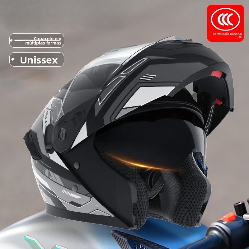 Capacete de Motocicleta 3/4 Aberto Leve com Viseira Transparente