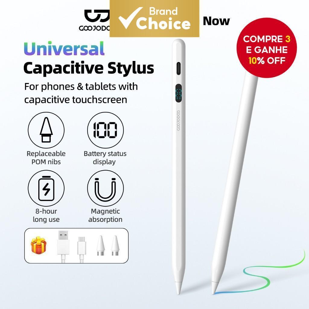 Canetas Stylus Universais GOOJODOQ com Display de Energia, Rejeição de Palma e Inclinação para Tablets e Celulares