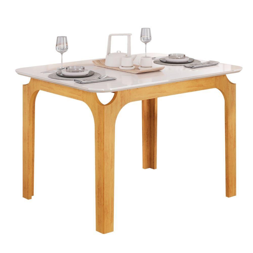 Mesa Sala De Jantar 1,20m Tampo Em Vidro Cedro-off White