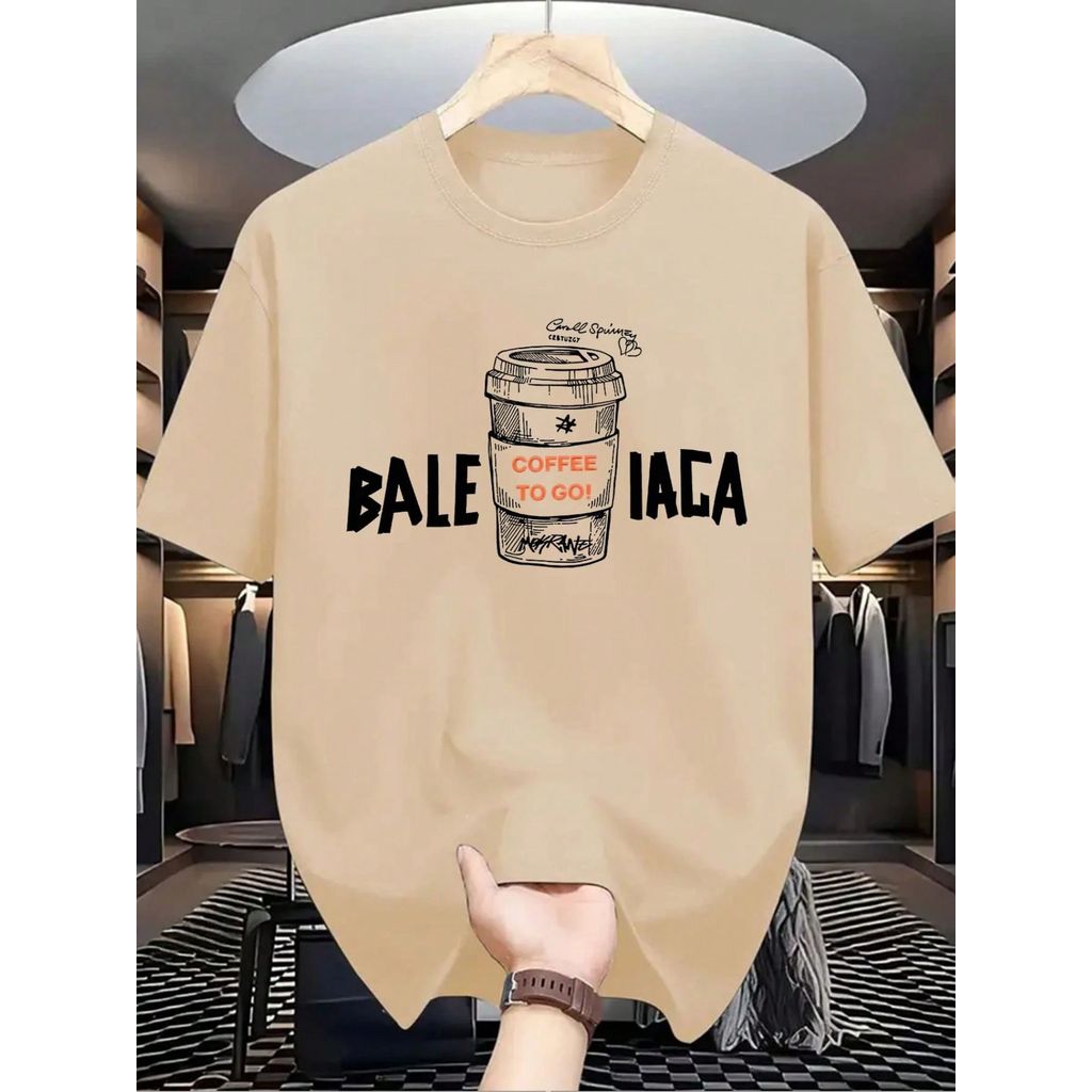 CAMISETA Masculina Estampa COFFEE TO GO Estilo Regular Manga Curta Estampada Malha 30.1 Algodão Verão