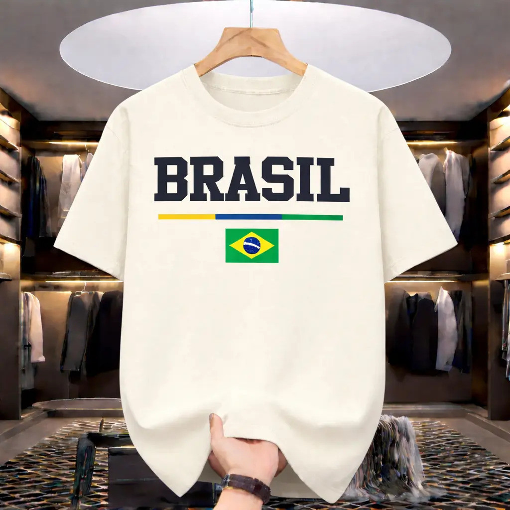 Camiseta Brasil Bandeirinha Linha Colorida Copa do Mundo Algodão