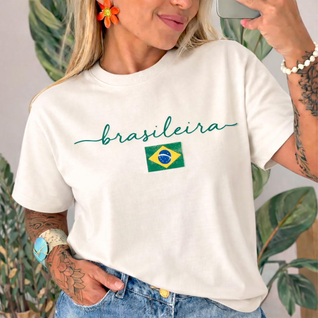 Camiseta Brasil 100% Algodão Copa Do Mundo Camisa Feminina Seleção Brasileira Futebol Hexa