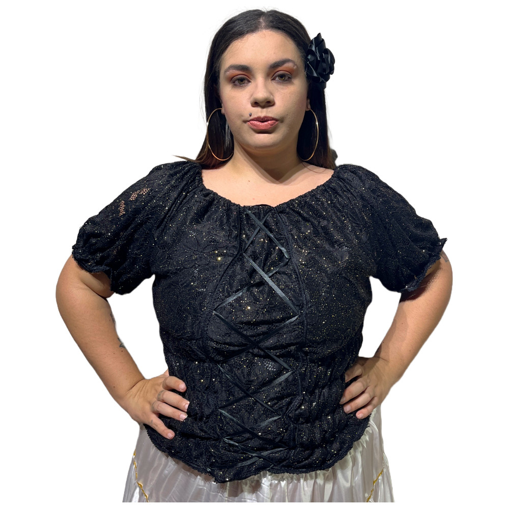 Blusa Ciganinha Renda E Cetim Plus Size Umbanda Candomblé