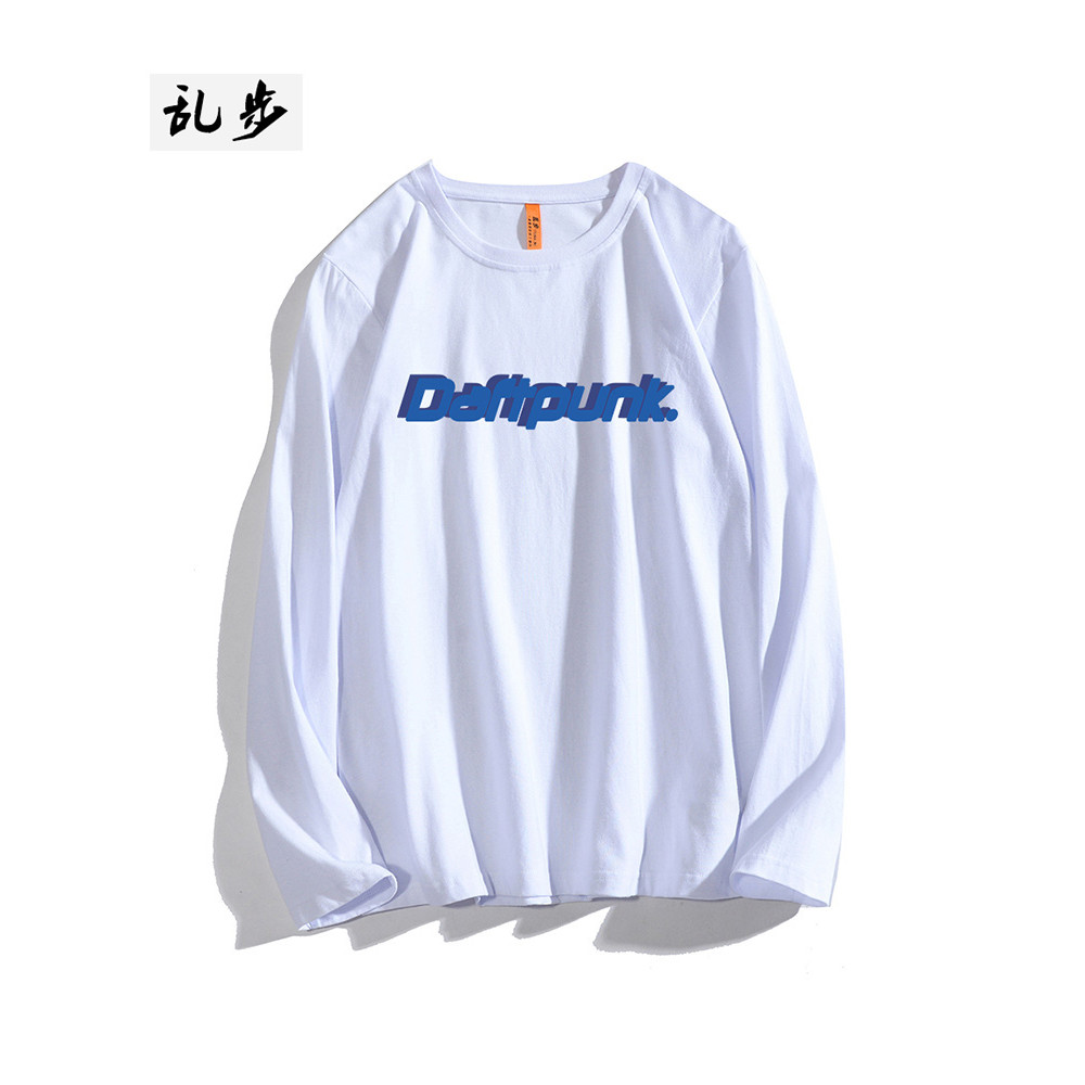Primavera em camadas letras de rua puro algodão masculino feminino manga comprida camiseta solta hiphop estudantes inter